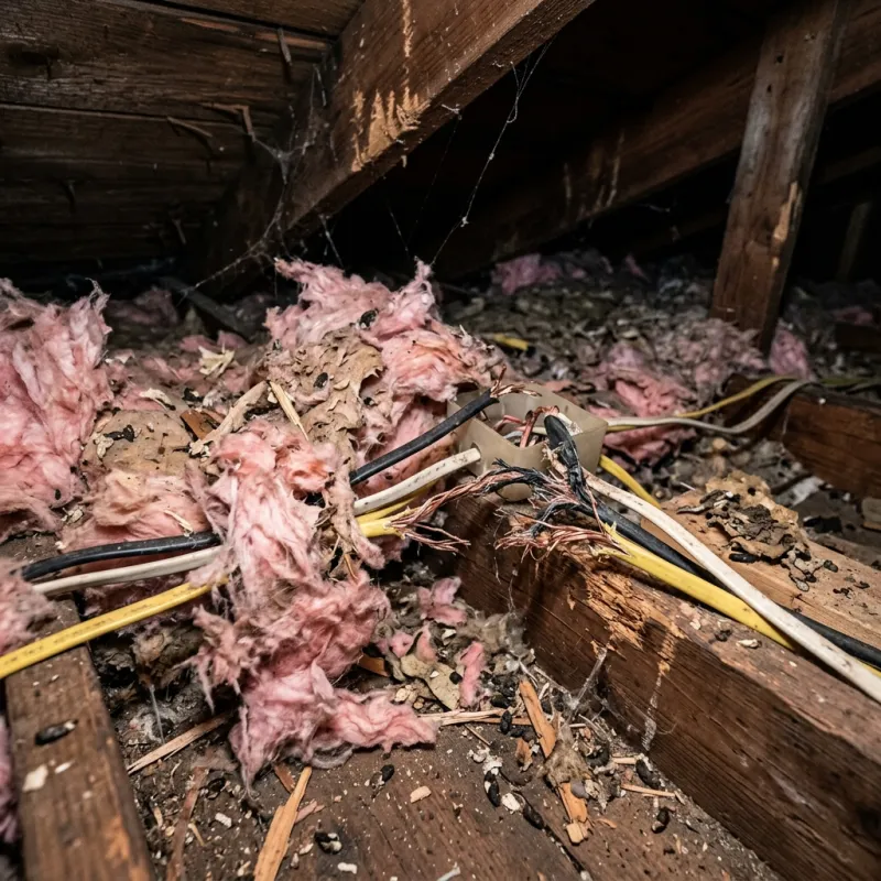 Contaminated ceiling insulation being assessed in a South Yarra roof space