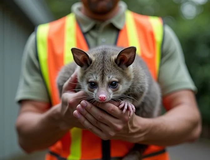 Animal handler safely recovering a deceased possum in South Yarra